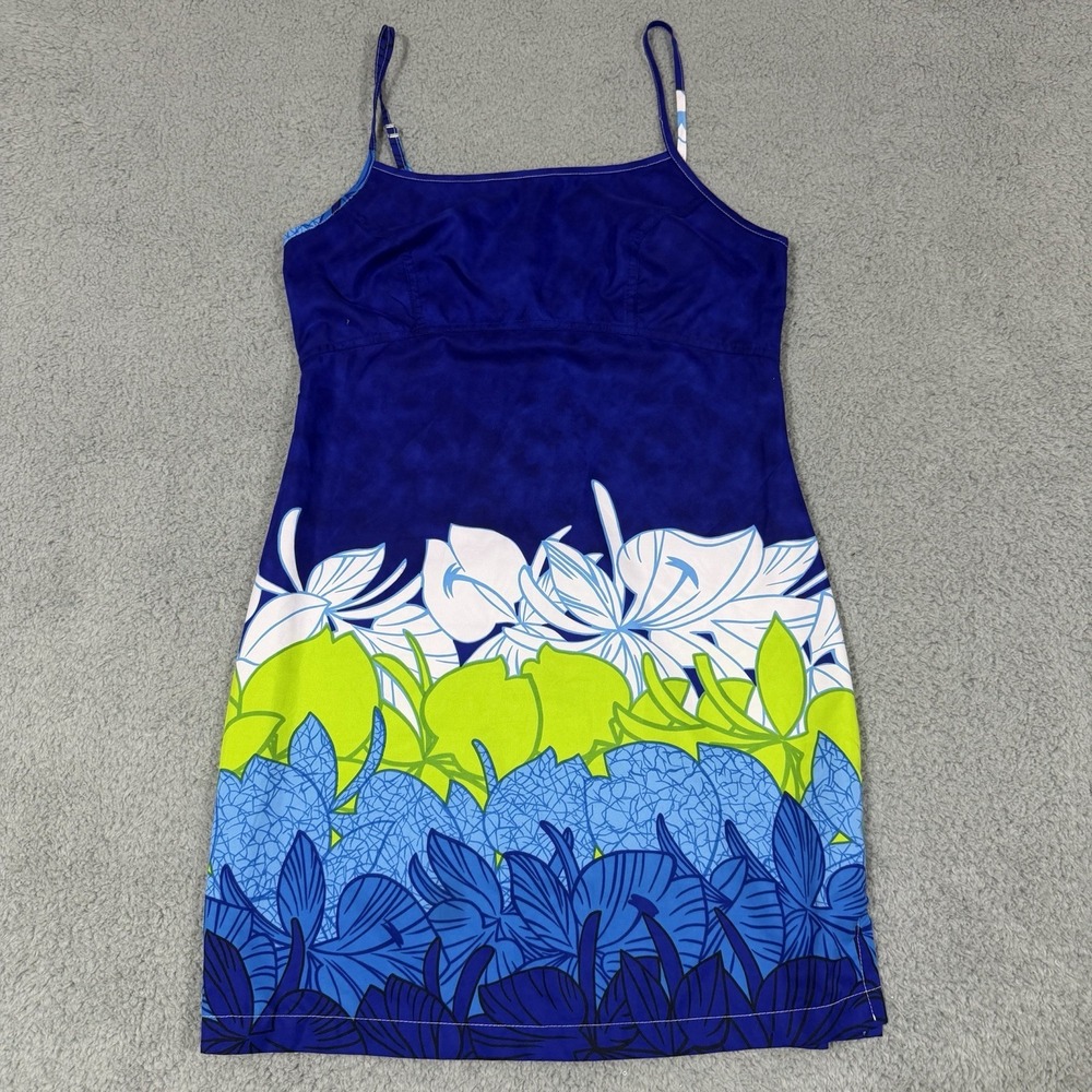Toes on the Nose Vintage Y2K Hawaiian Mini Dress Size L Blue Floral Print